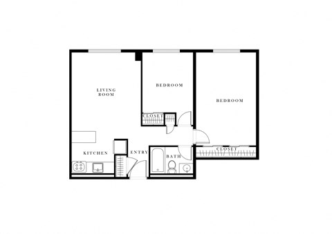 Floor plan for 2 beds, 1 bath, 750 sqft